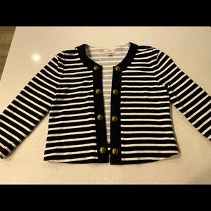 Loft Black & White Striped Open Knit Cardigan sz M